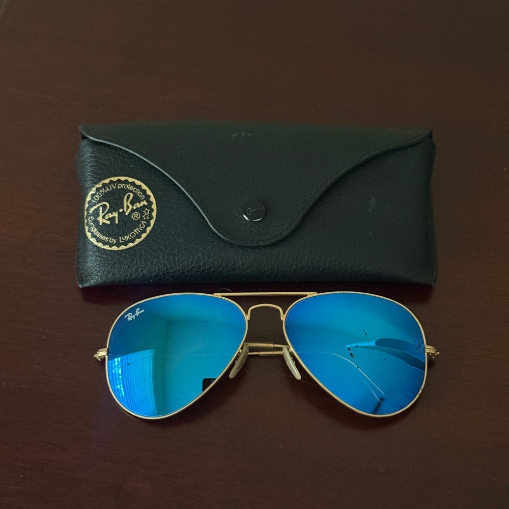 Ray-Ban Gold Frame Sunglasses with Blue Lenses